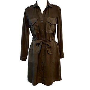 Cloth & Stone Anthropologie Womens Size XS Eryn Army Green Utility Shirt Dress